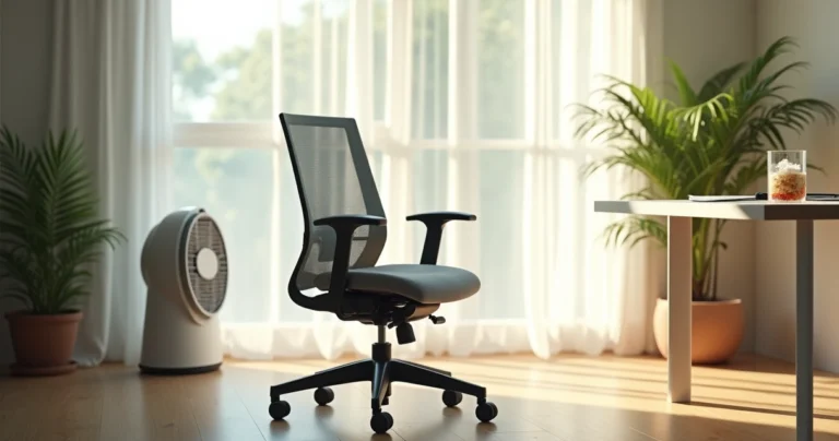 Cadeira ergonômica de tela mesh em ambiente fresco com destaque para ventilação