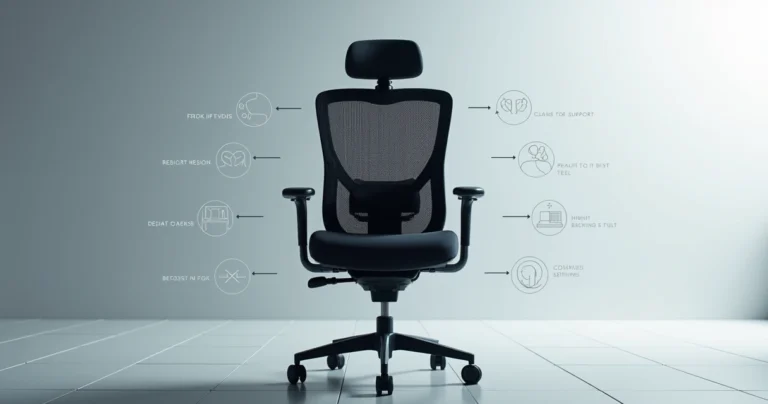 Cadeira ergonômica DT3 em destaque com ilustrações dos principais ajustes