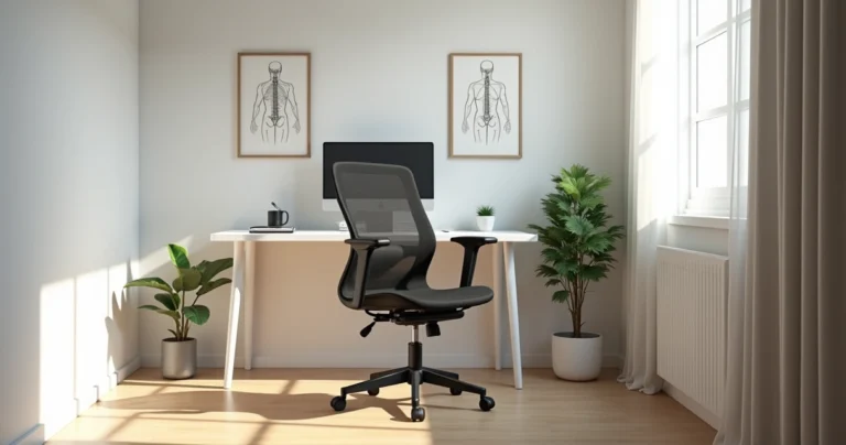 Cadeira ergonômica ajustável posicionada em estação de trabalho organizada