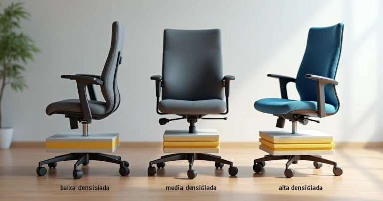 Comparação em corte da espuma de diferentes cadeiras de escritório