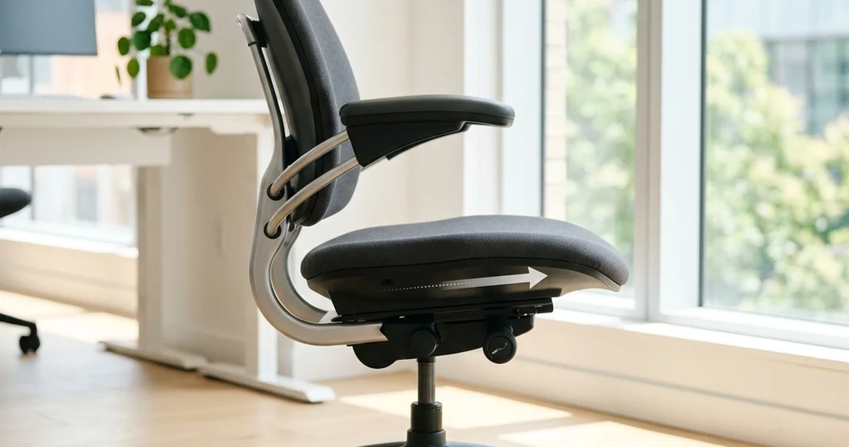 Cadeira ergonômica com ajuste de profundidade de assento para pessoas altas